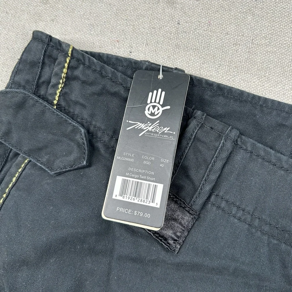 Miskeen Shorts Mens 40 Cargo Baggy Hip Hop Black Gold Skater Embroidery Relaxed